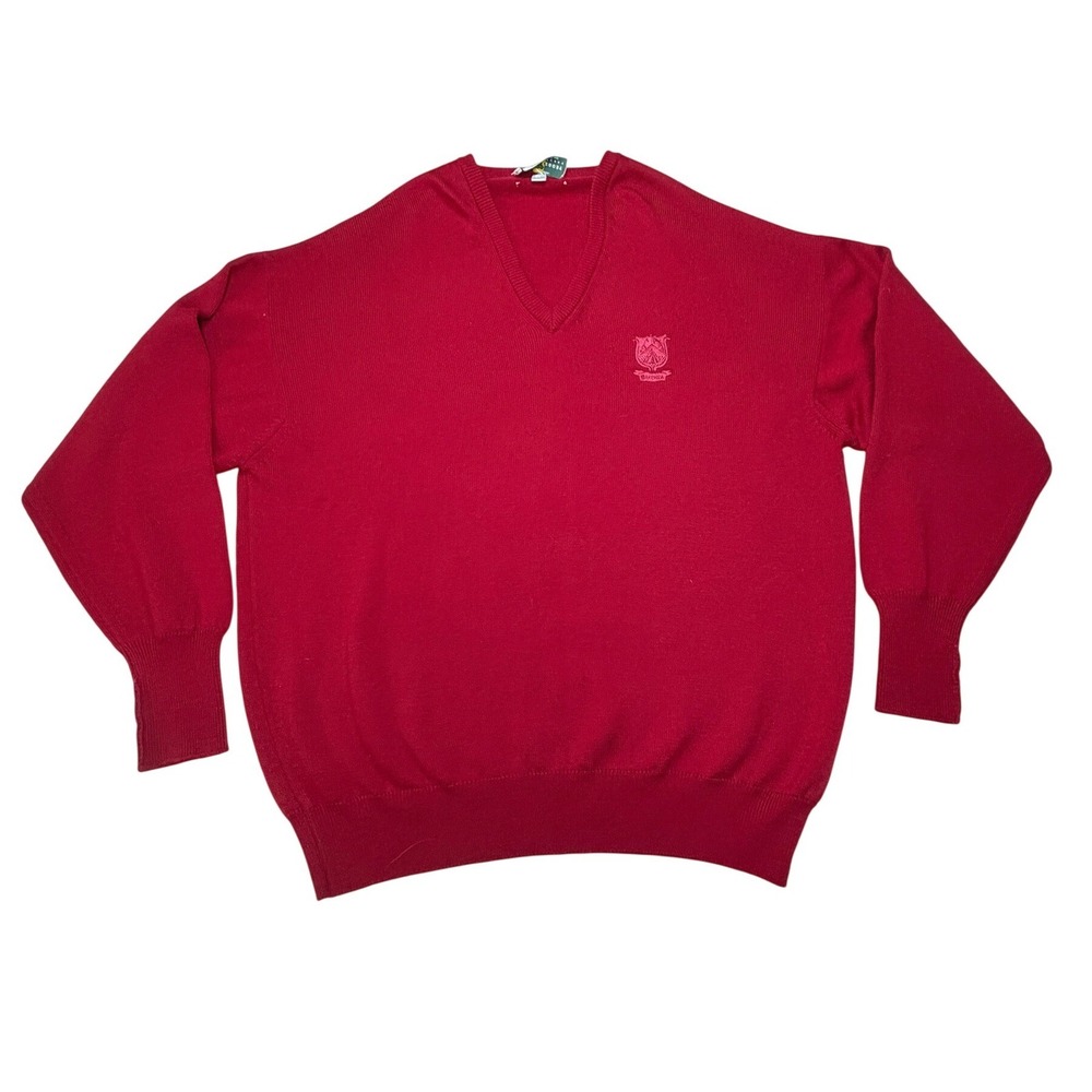 Clark & Gregory Mens Red Merino‎ Wool V-Neck Golf Sweater Made in Scotland Large